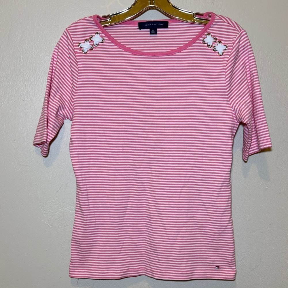 Tommy Hilfiger Pink and White Striped Tee